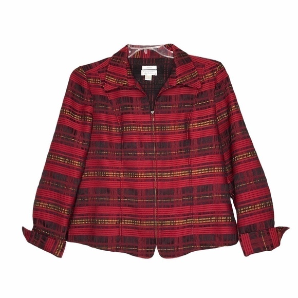 Christopher & BANKS - Red, Black & Gold Plaid Blazer - Size Large - Picture 1 of 5